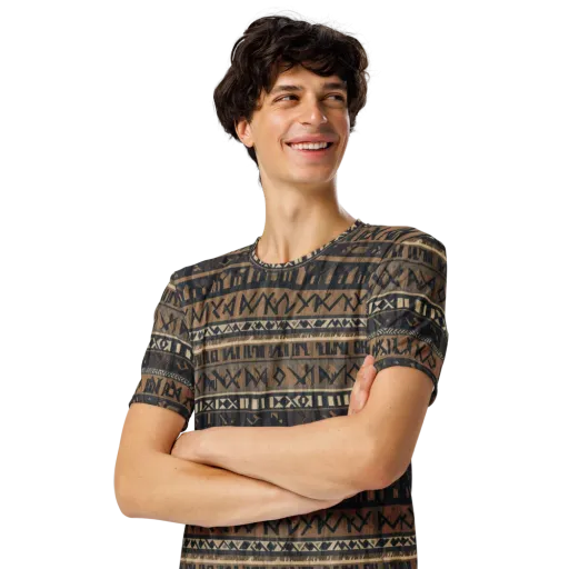 Ochre Glyphs on a Men's Crew Neck T-Shirt