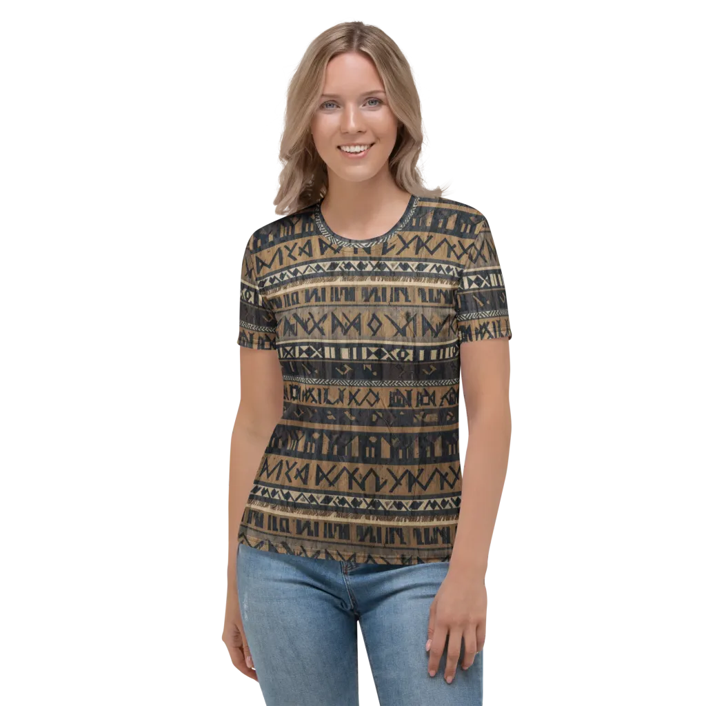 Ochre Glyphs on Women's Crew Neck T-Shirt — Front