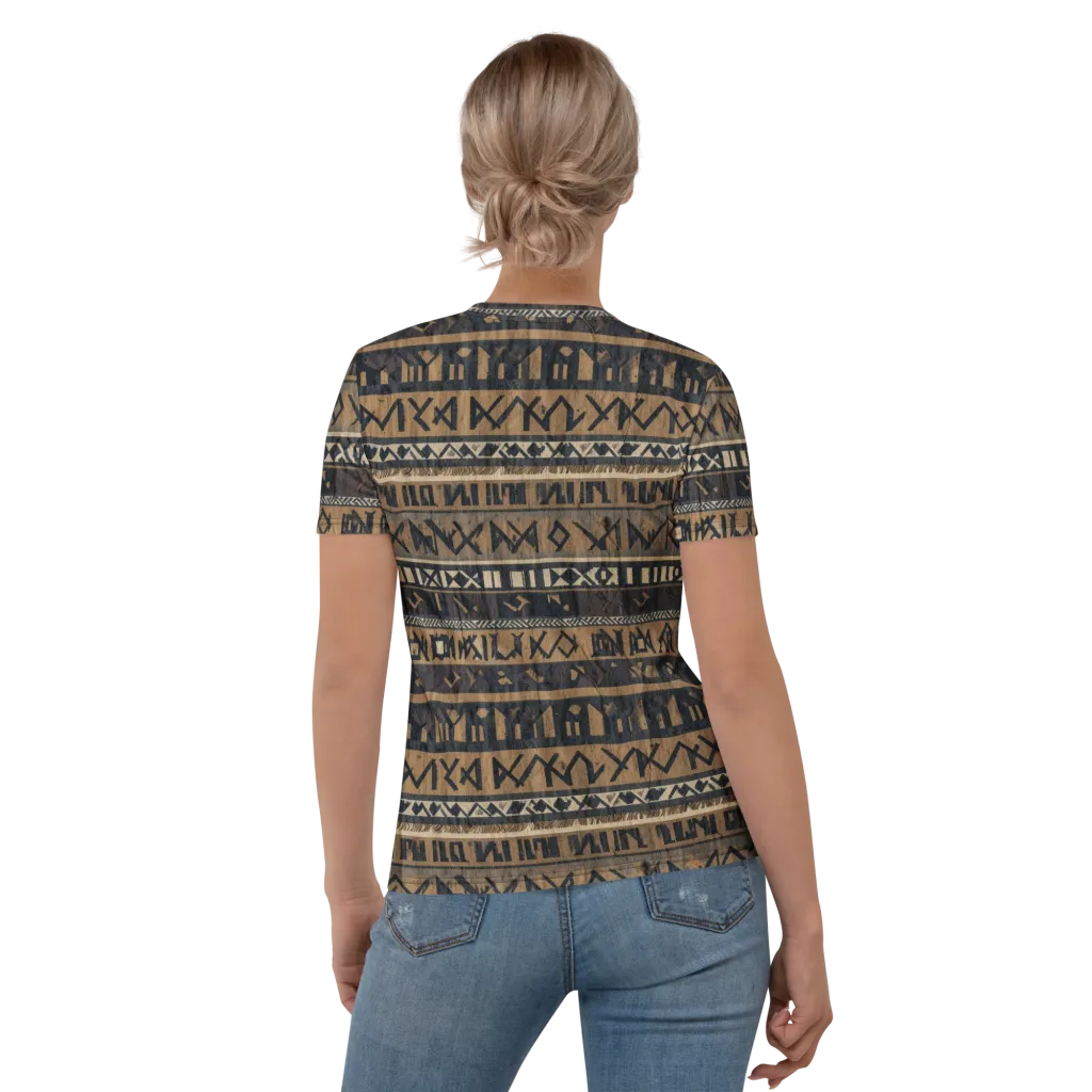 Ochre Glyphs on Women's Crew Neck T-Shirt — Back