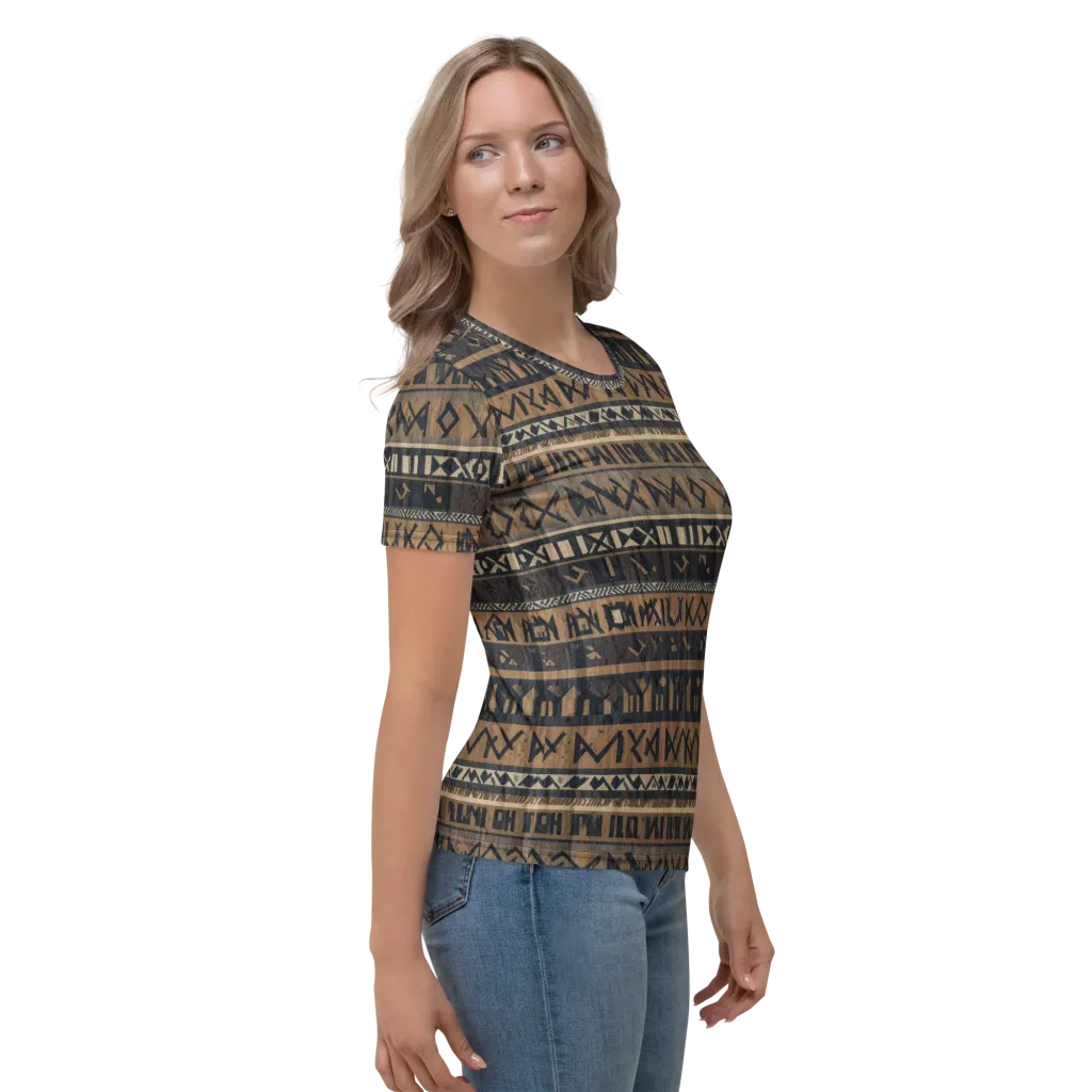 Ochre Glyphs on Women's Crew Neck T-Shirt — Right
