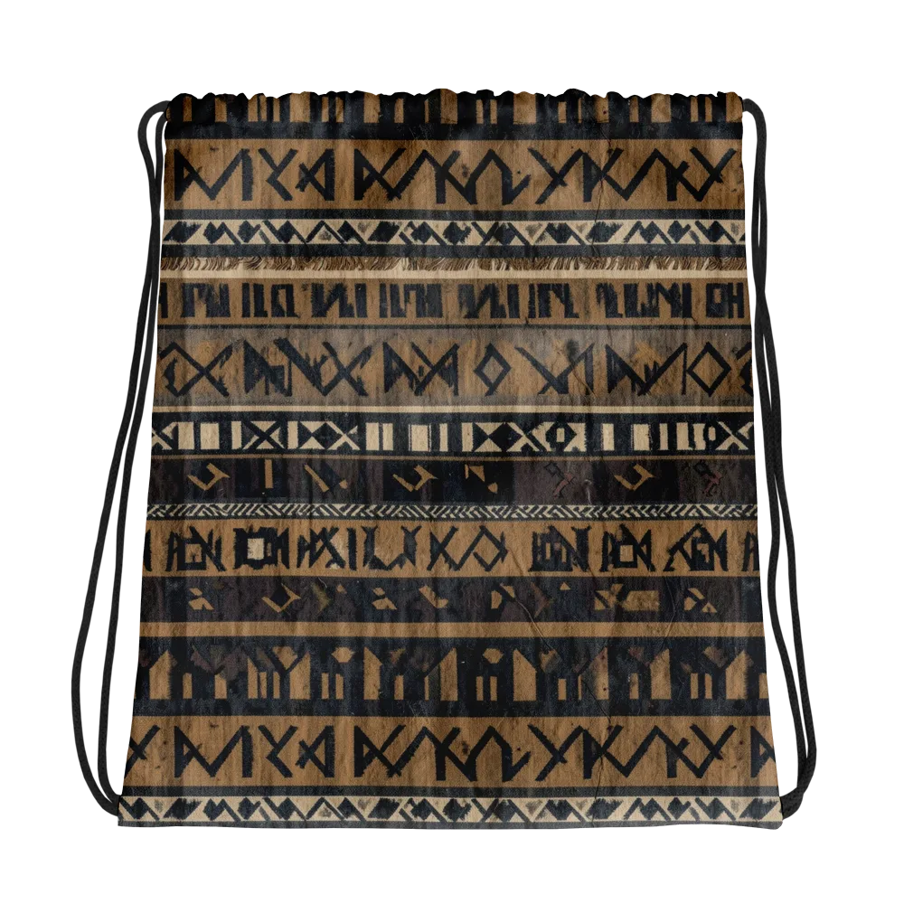 Ochre Glyphs on Drawstring Bag — Photo