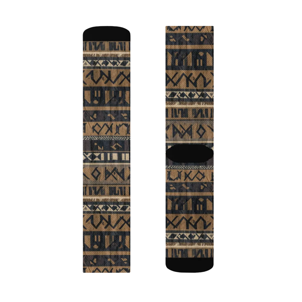 Ochre Glyphs on Socks — Left Sock