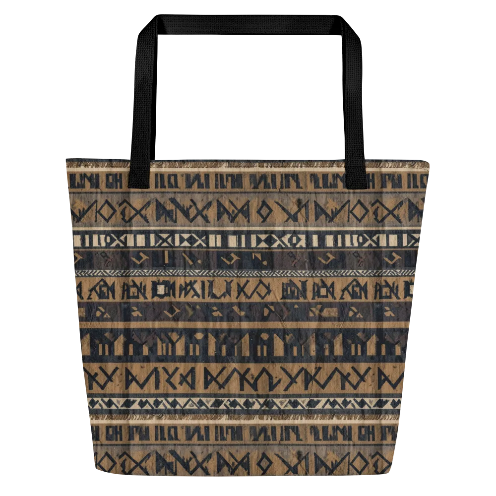 Ochre Glyphs on Large Tote Bag W/ Pocket — Front