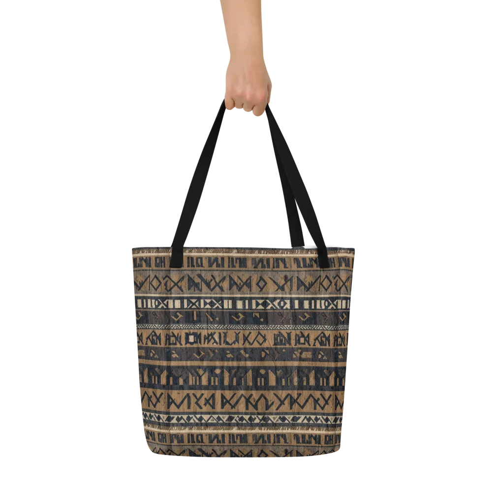 Ochre Glyphs on Large Tote Bag W/ Pocket — Front