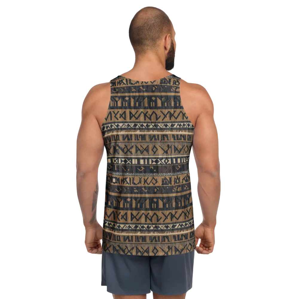 Ochre Glyphs on Men's Tank Top — Back