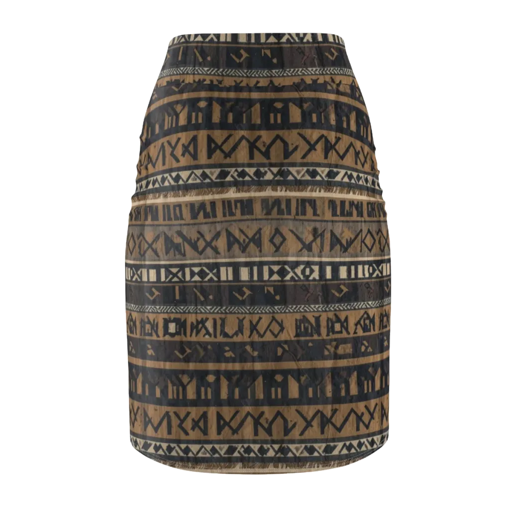 Ochre Glyphs on Pencil Skirt — Back