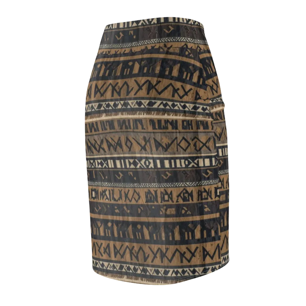 Ochre Glyphs on Pencil Skirt — Back Side