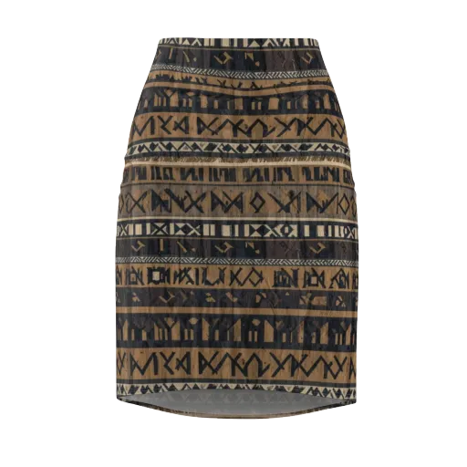 Ochre Glyphs on a Pencil Skirt