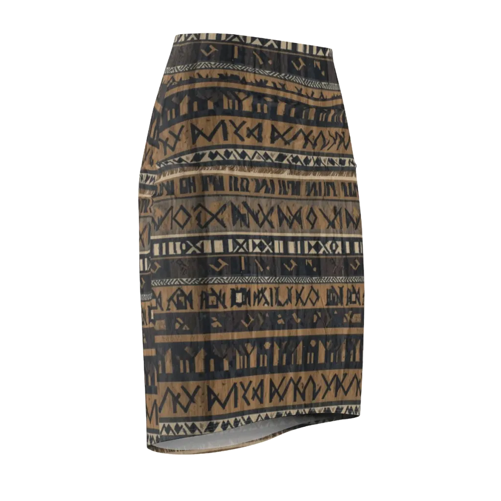 Ochre Glyphs on Pencil Skirt — Front Side