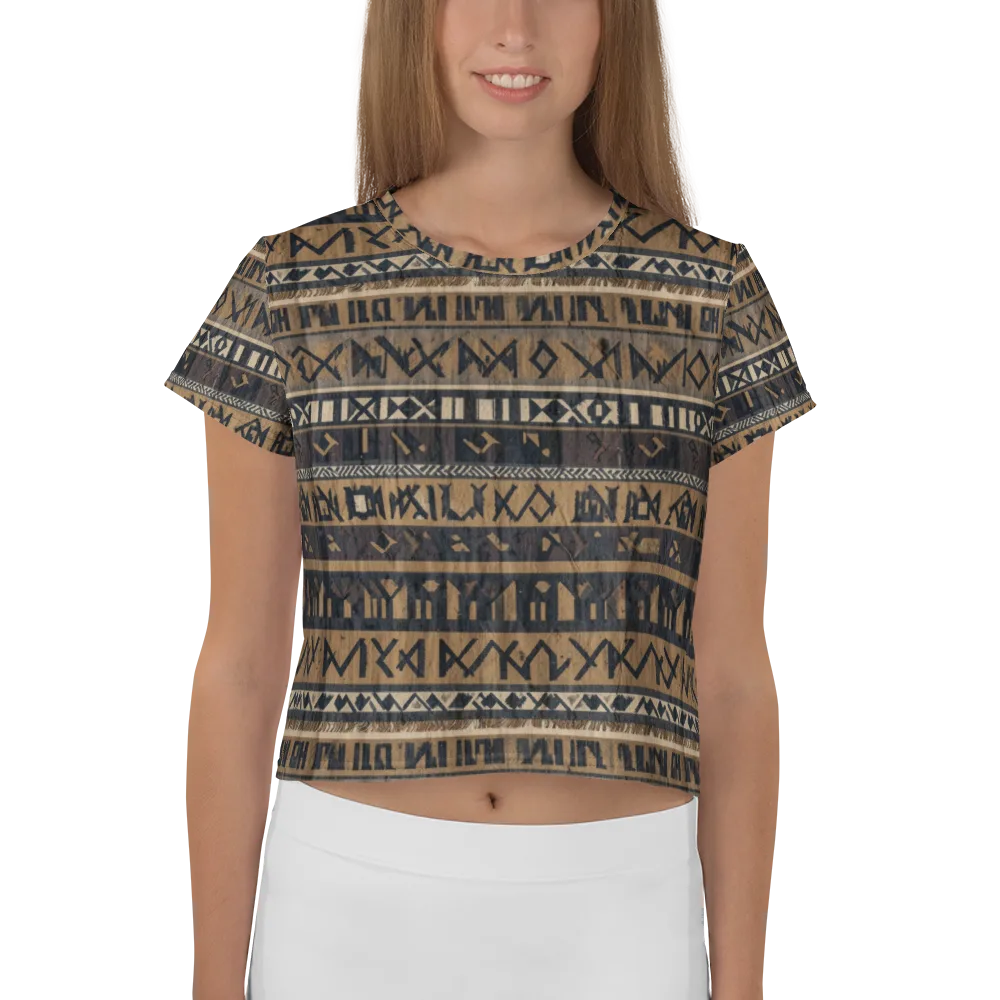 Ochre Glyphs on Crop Tee — Front