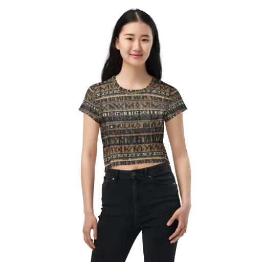 Ochre Glyphs on a Crop Tee