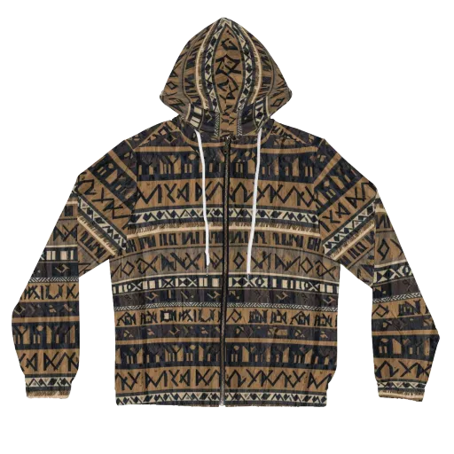 Ochre Glyphs on a Women's Full-Zip Hoodie
