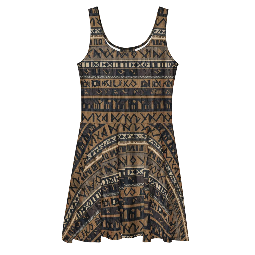 Ochre Glyphs on Skater Dress — Front