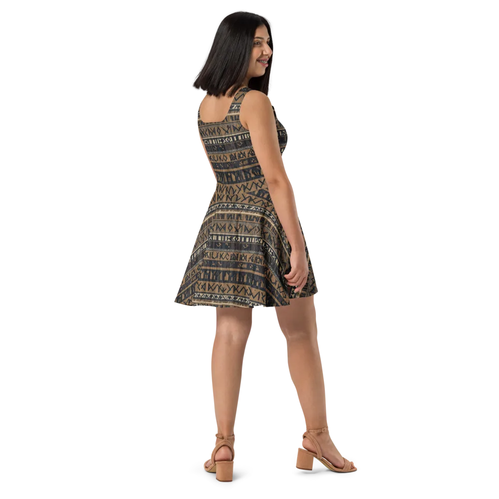 Ochre Glyphs on Skater Dress — Right