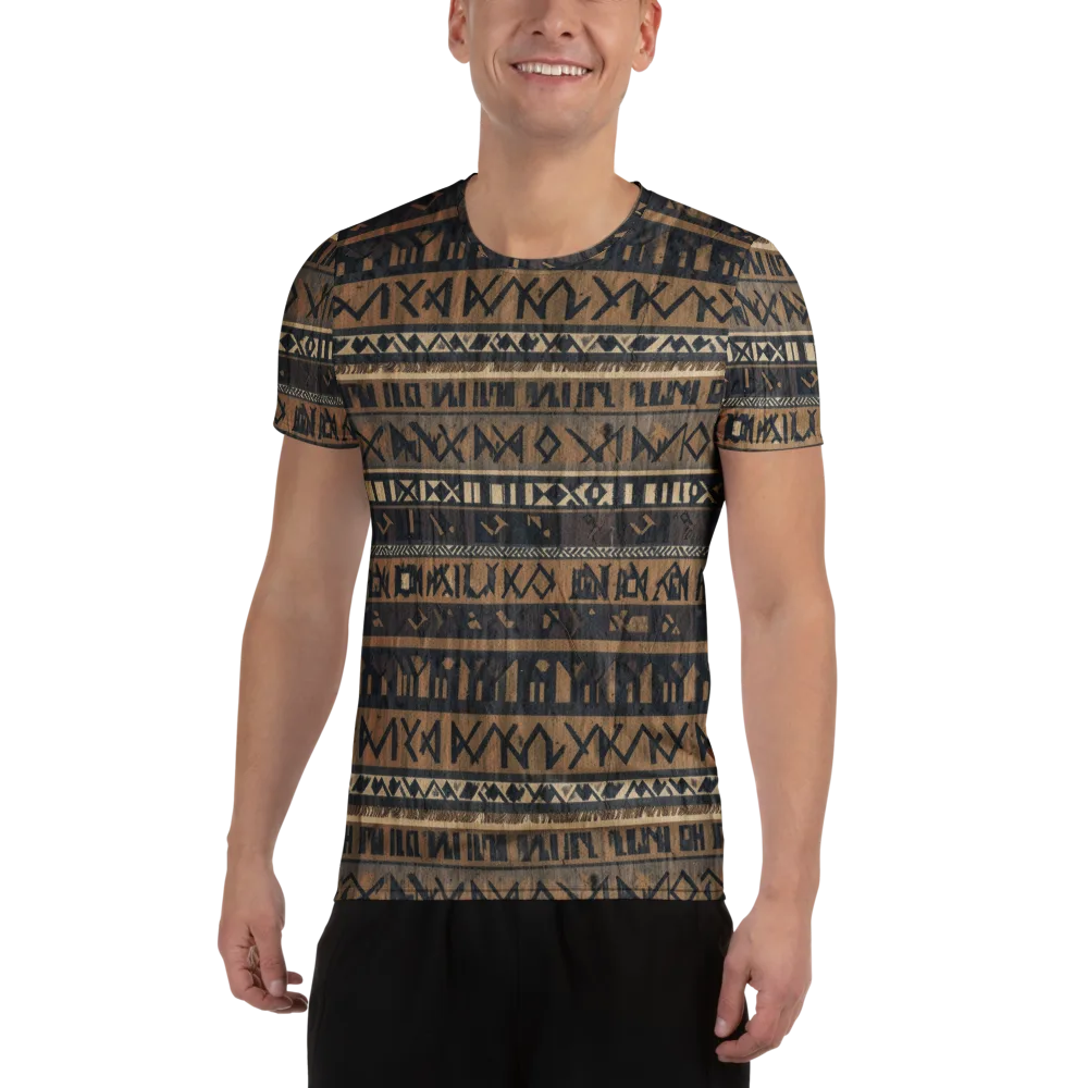 Ochre Glyphs on Men's Athletic T-Shirt — Front