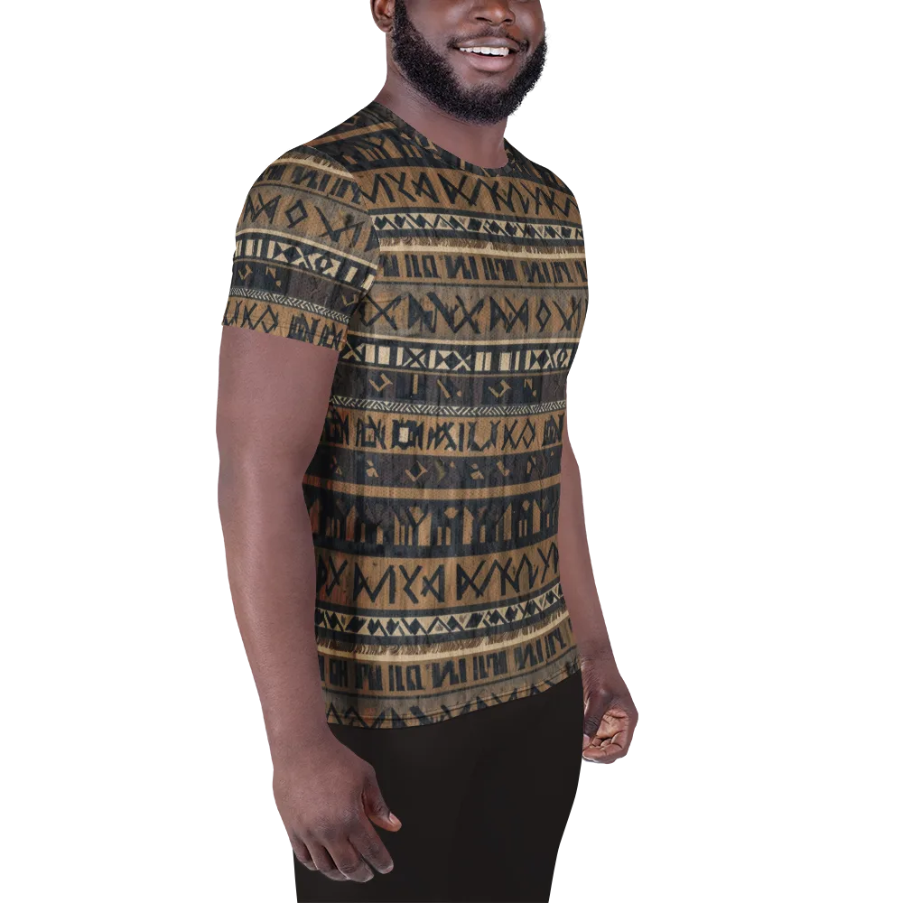 Ochre Glyphs on Men's Athletic T-Shirt — Right