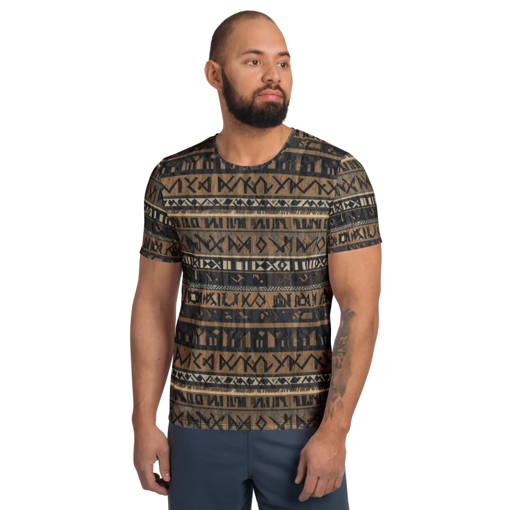 Ochre Glyphs on Men's Athletic T-Shirt — Front