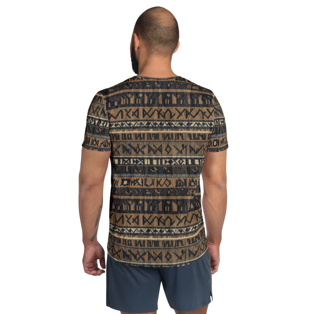 Ochre Glyphs on Men's Athletic T-Shirt — Back