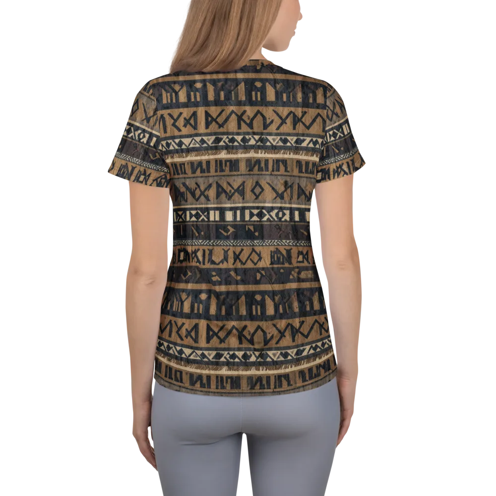Ochre Glyphs on Women's Athletic T-Shirt — Back