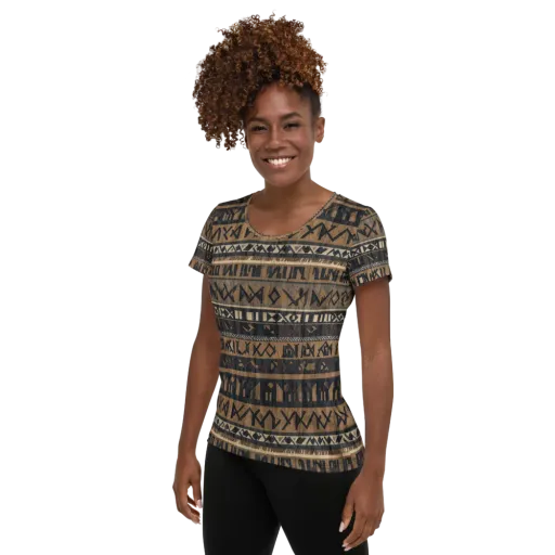 Ochre Glyphs on a Women's Athletic T-Shirt