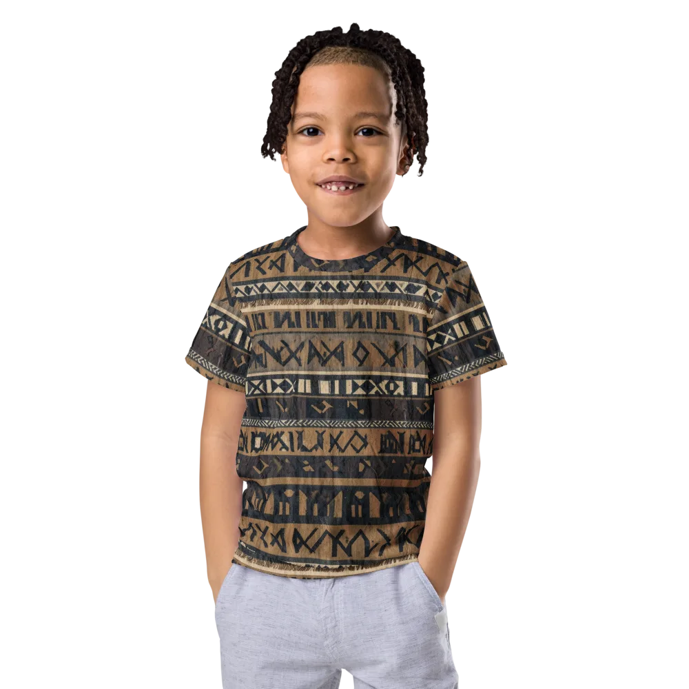Ochre Glyphs on Kids Crew Neck T-Shirt — Front