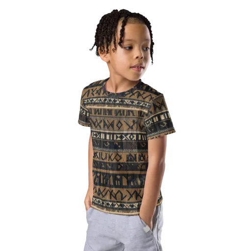 Ochre Glyphs on a Kids Crew Neck T-Shirt