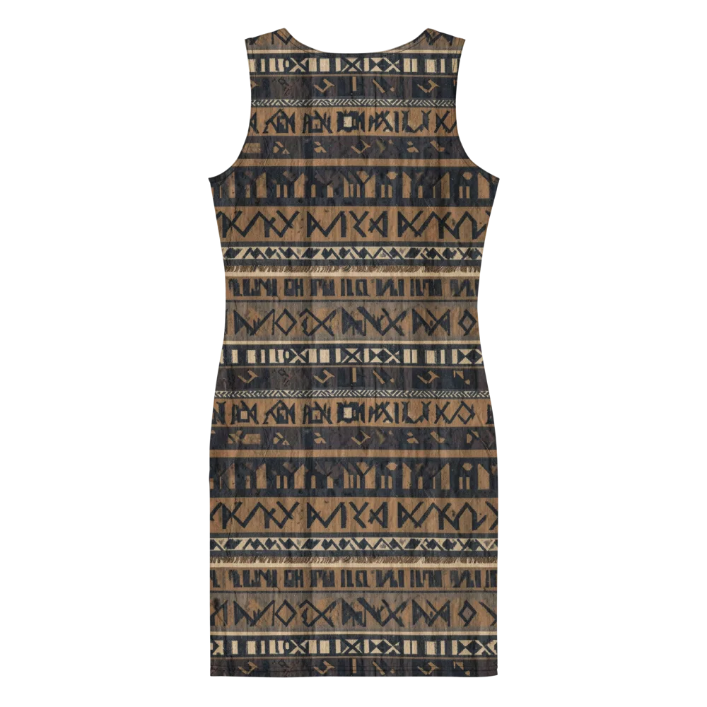 Ochre Glyphs on Bodycon Dress — Back
