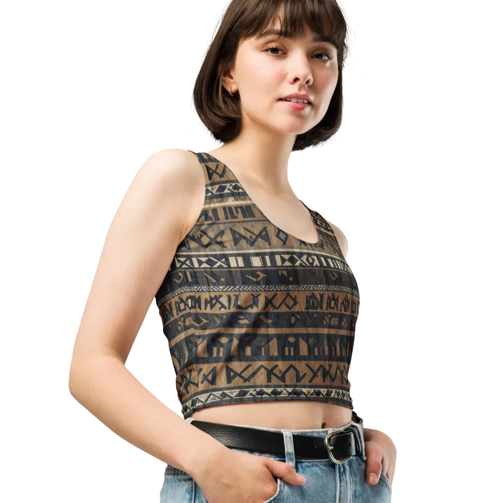 Ochre Glyphs on Crop Top — Right Front
