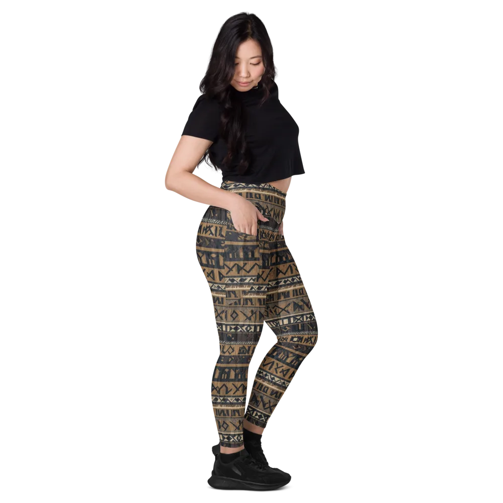 Ochre Glyphs on Leggings with Pockets — Right