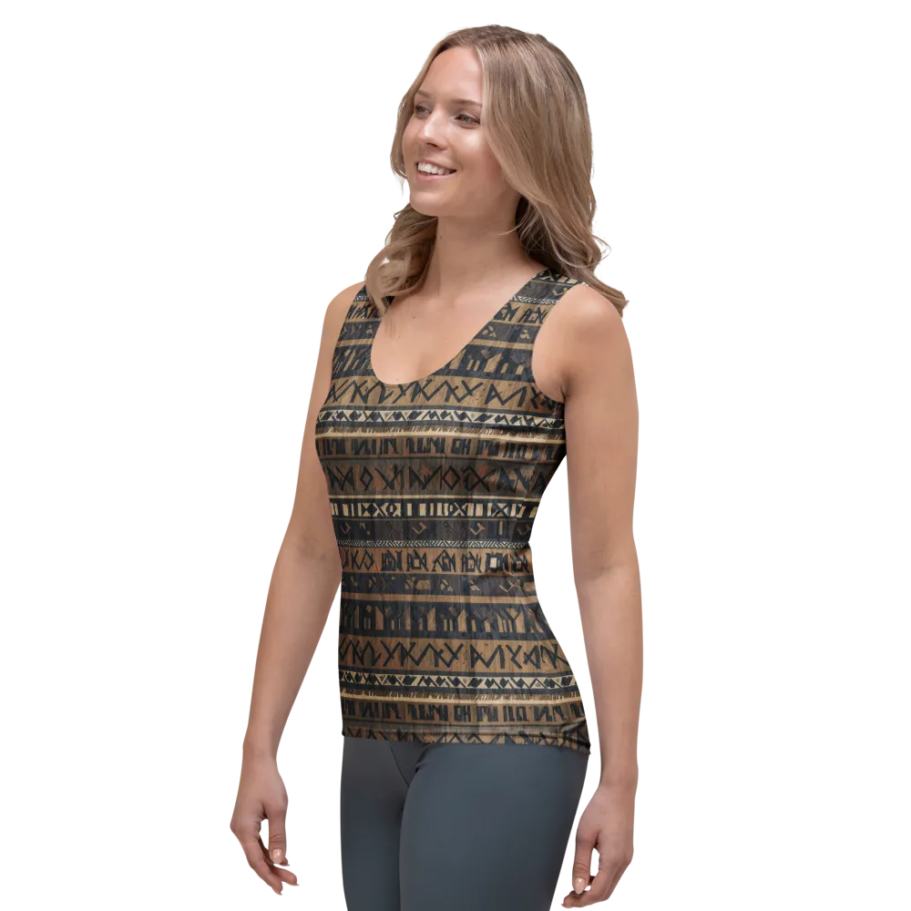 Ochre Glyphs on Women's Tank Top — Left Front