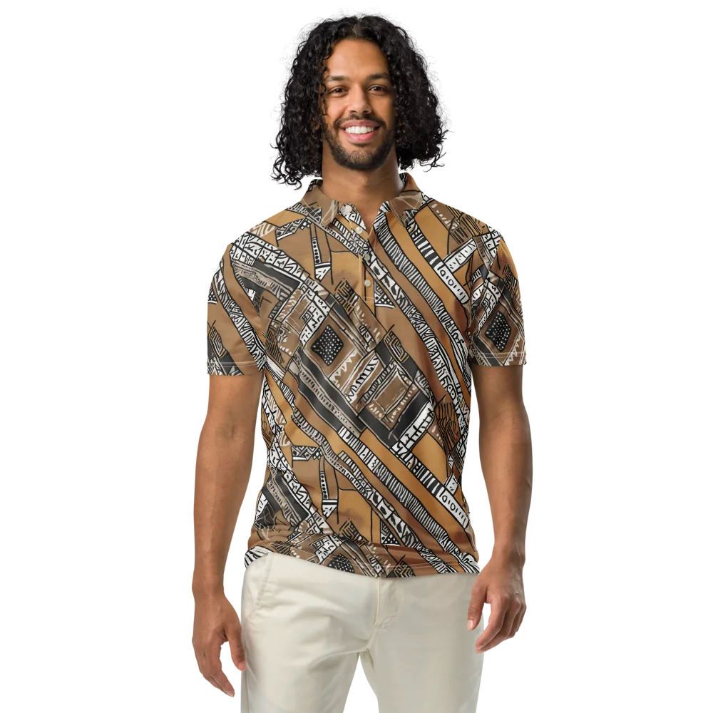 Ochre Cipher on Men's Slim Fit Polo Shirt — Front