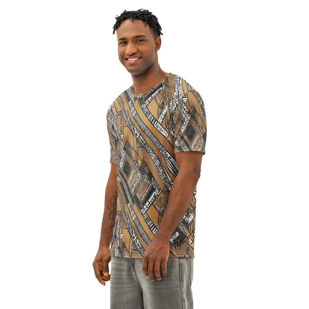 Ochre Cipher on Men's Cotton Crew Neck T-Shirt — Left Front
