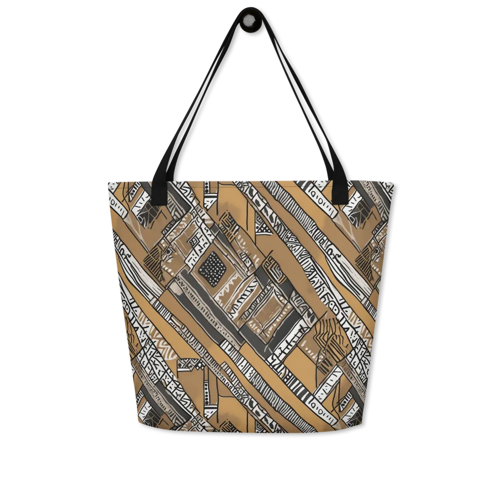 Ochre Cipher on Large Tote Bag W/ Pocket — Front