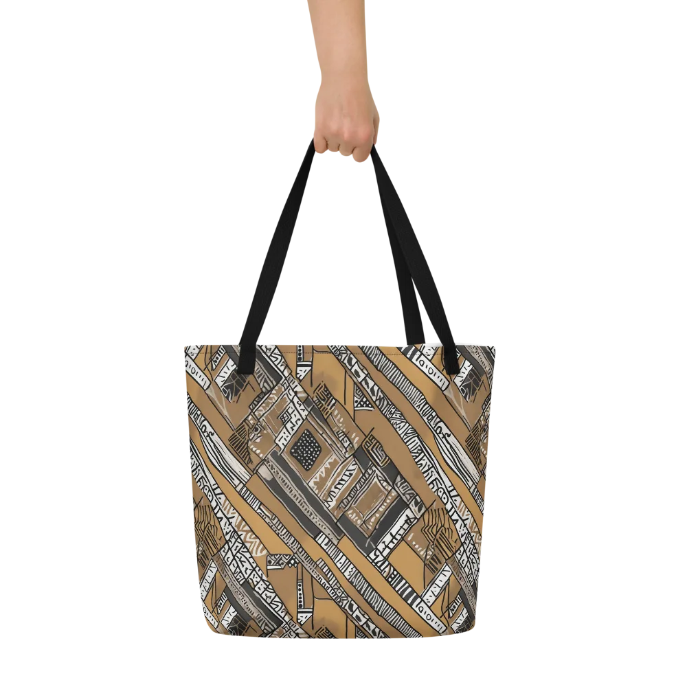 Ochre Cipher on Large Tote Bag W/ Pocket — Front