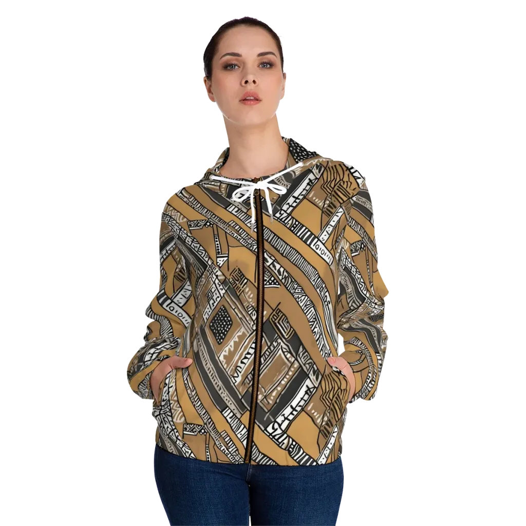 Ochre Cipher on Women's Full-Zip Hoodie — Front On Person