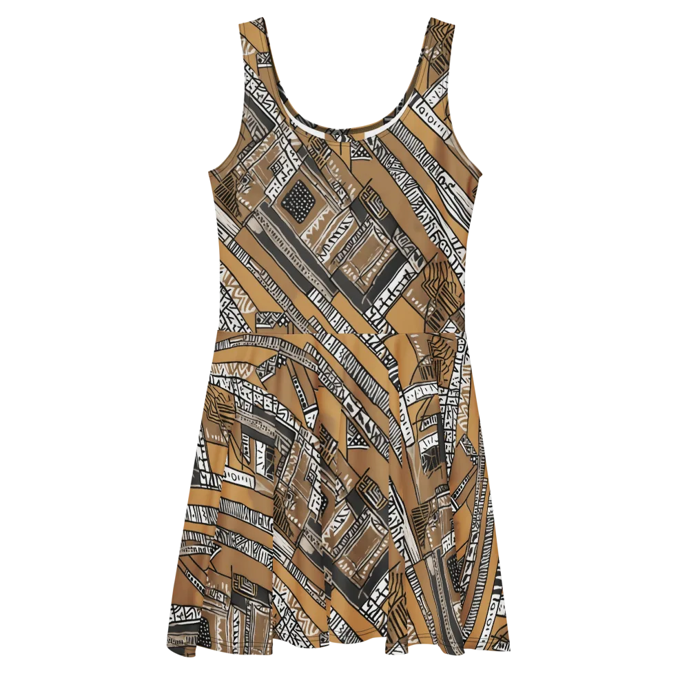 Ochre Cipher on Skater Dress — Front