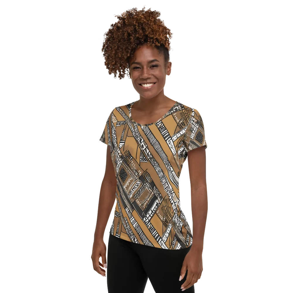 Ochre Cipher on Women's Athletic T-Shirt — Left
