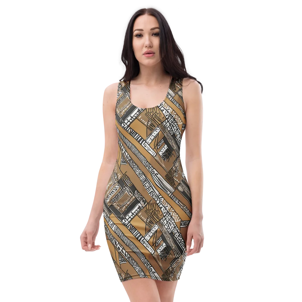 Ochre Cipher on Bodycon Dress — Front