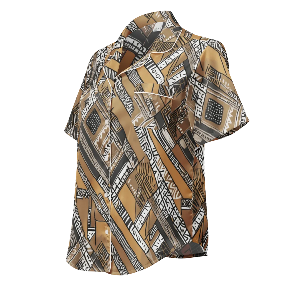 Ochre Cipher on Women's Short Sleeve Pajama Top — Left Front