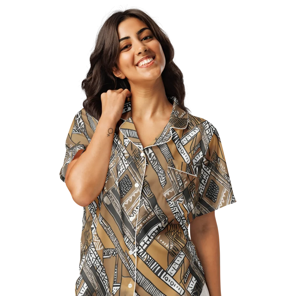 Ochre Cipher on Women's Short Sleeve Pajama Top — Front