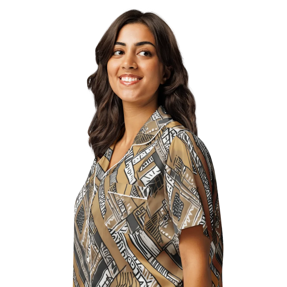 Ochre Cipher on Women's Short Sleeve Pajama Top — Left Front