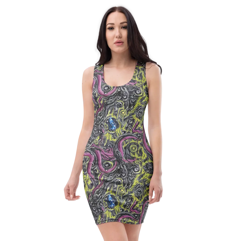 Acid Gaze on Bodycon Dress — Front