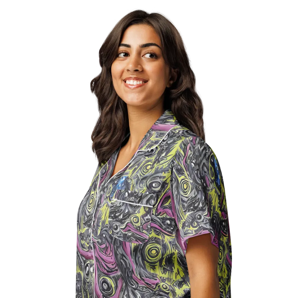 Acid Gaze on Women's Short Sleeve Pajama Top — Left Front