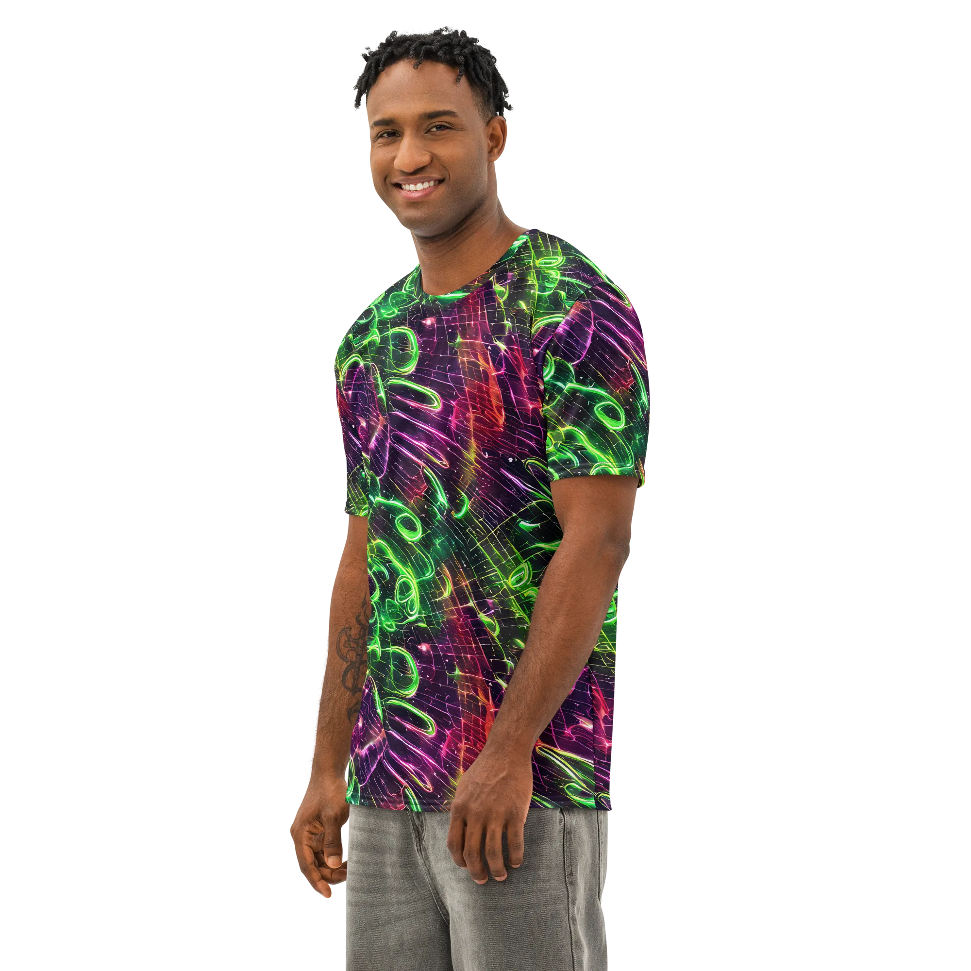 Quantum Ribbons on Men's Cotton Crew Neck T-Shirt — Left Front
