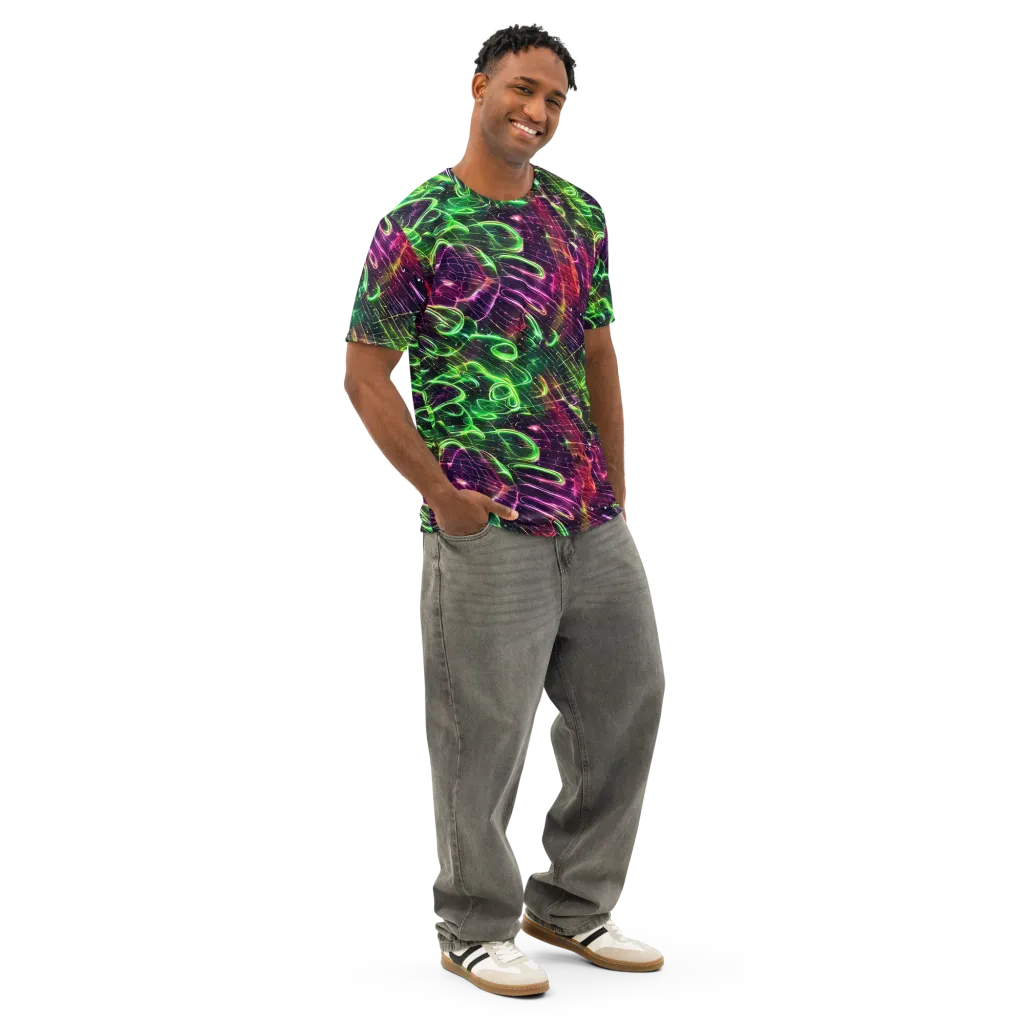 Quantum Ribbons on Men's Cotton Crew Neck T-Shirt — Right Front