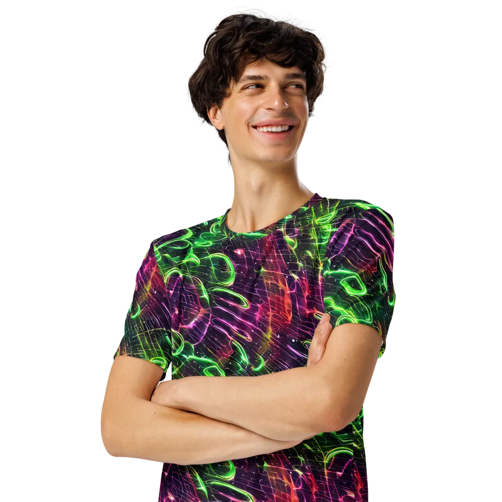 Quantum Ribbons on Men's Crew Neck T-Shirt — Left Front
