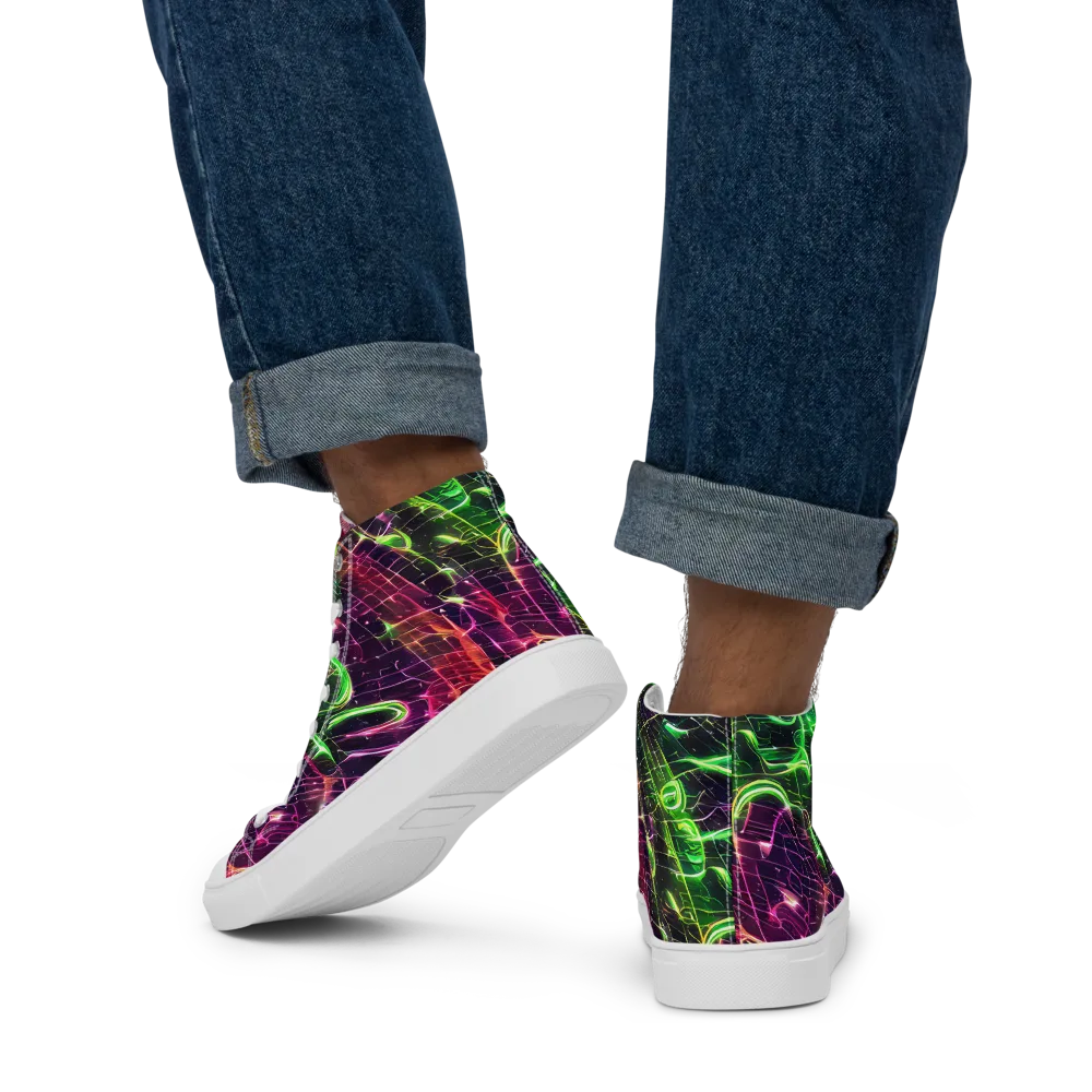 Quantum Ribbons on Men's High Top Canvas Shoes — Back