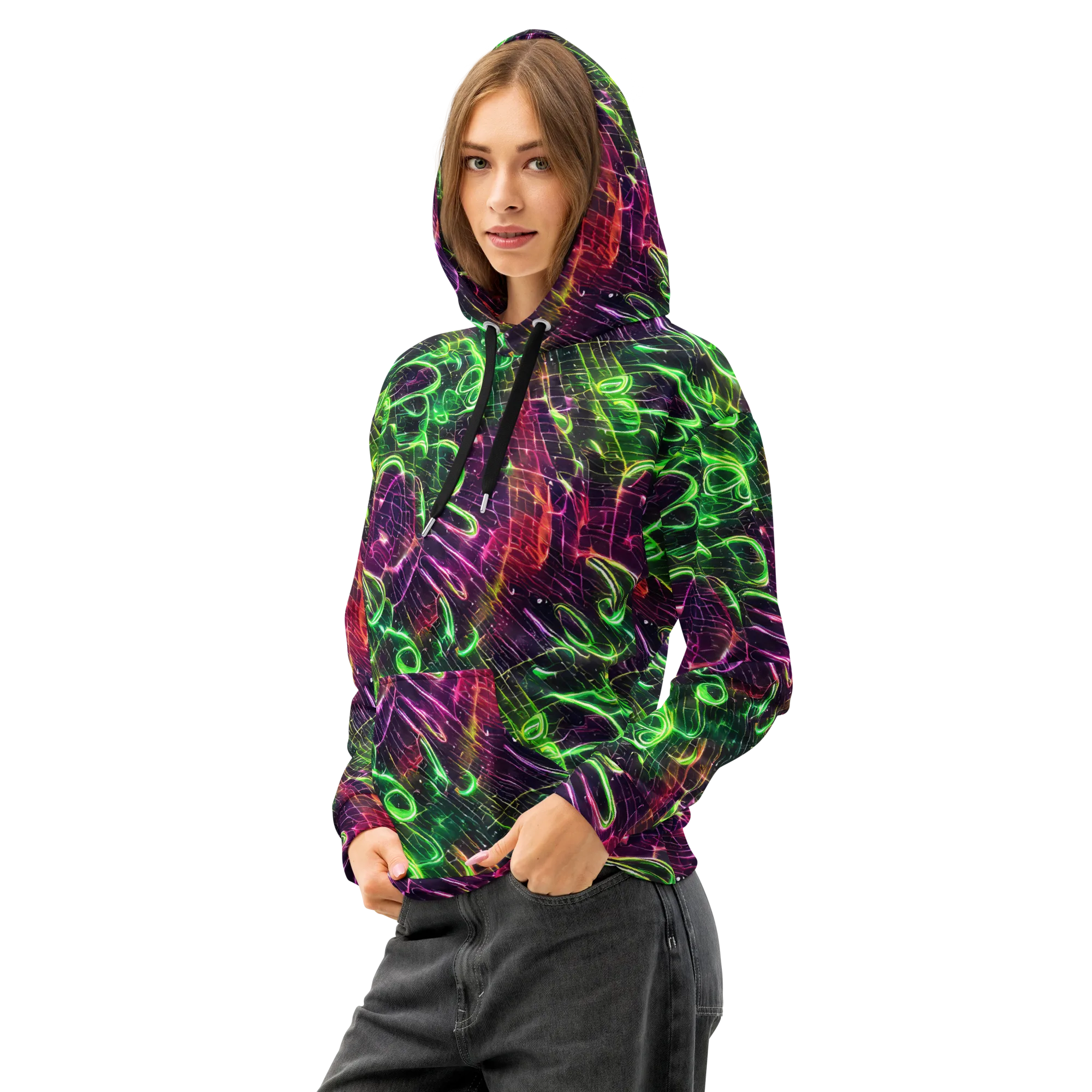 Quantum Ribbons on Cotton Hoodie — Left Front