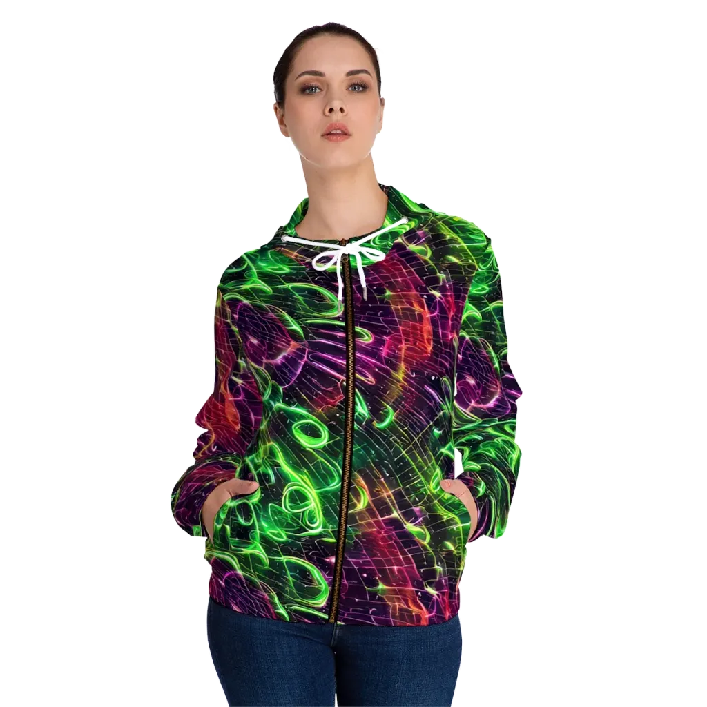 Quantum Ribbons on Women's Full-Zip Hoodie — Front On Person