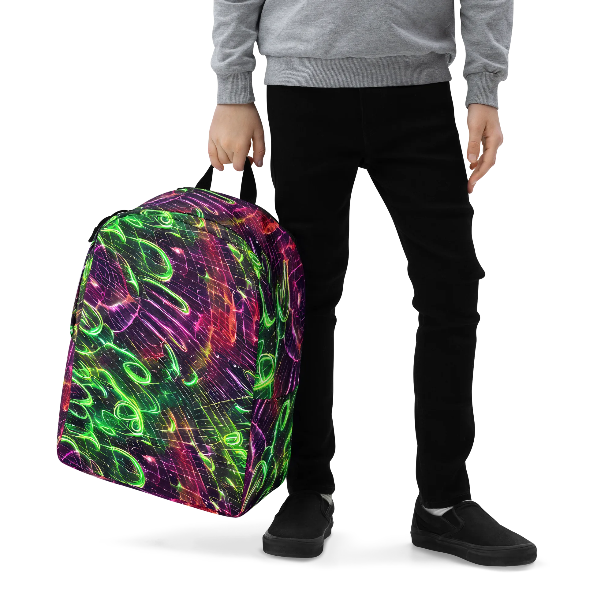 Quantum Ribbons on Minimalist Backpack — Zoomed-in